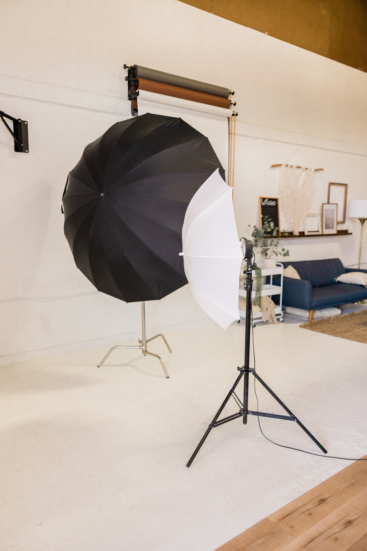 White Backdrop and Lights in Photography Studio
